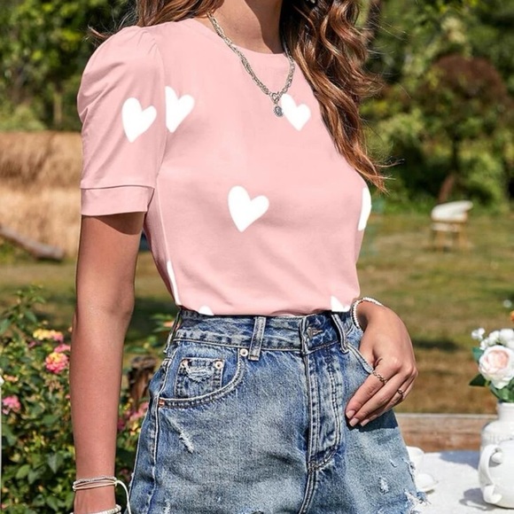 New heart print short sleeve top - Picture 3 of 5